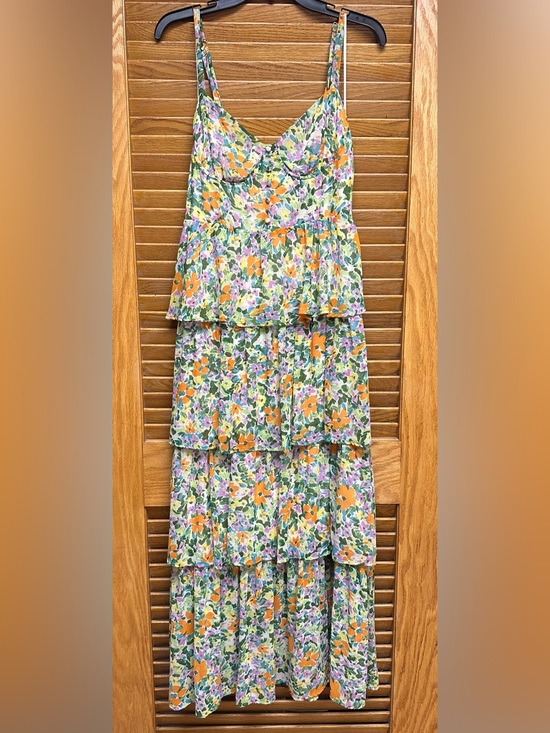 Astr Dresses & Skirts - Astr Tiered Floral Maxi Dress in Orange, Purple & Green